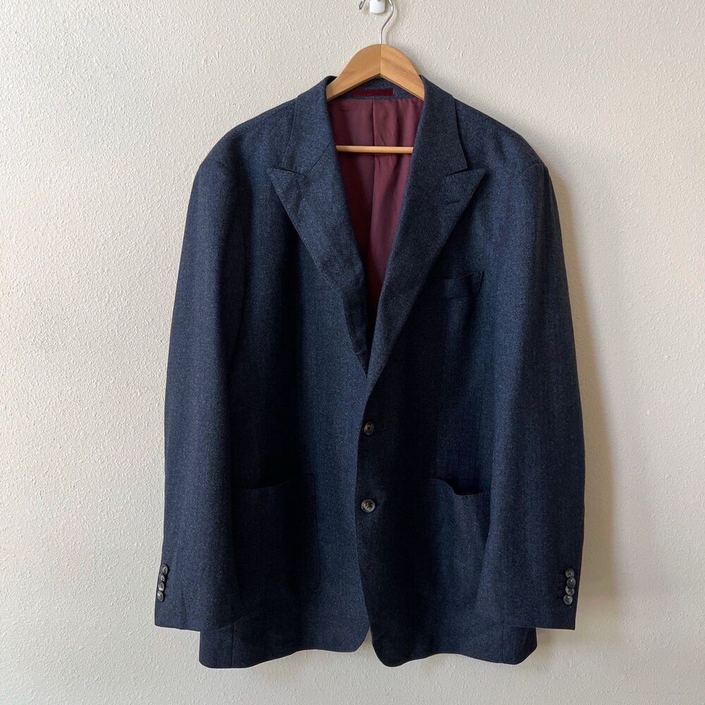 Proper Cloth Dino Filarte Men Wool Herringbone Blazer Jacket 52R Blue Sport Coat